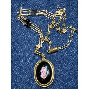 Vintage Goldette Pendant w/ Paper Clip 24in Chain Victorian